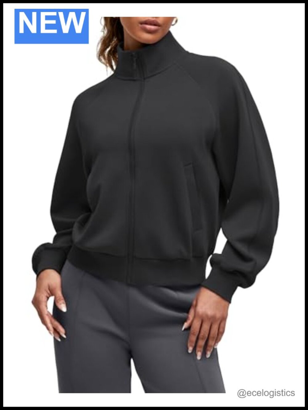 Smoofit Modal Women's Zip Up Jacket Loose Fit Mock Neck Long Sleeve Active
